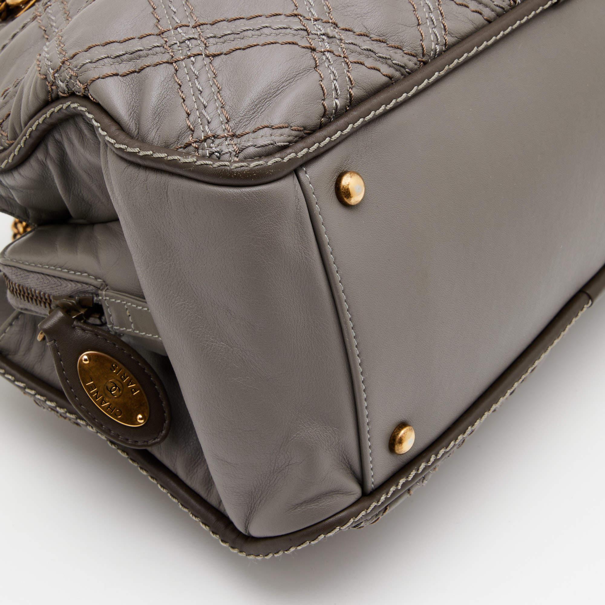 Chanel Grey Quilted Stitch Leather Triptych Tote 4