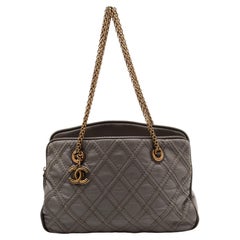 Chanel Grey Quilted Stitch Leather Triptych Tote