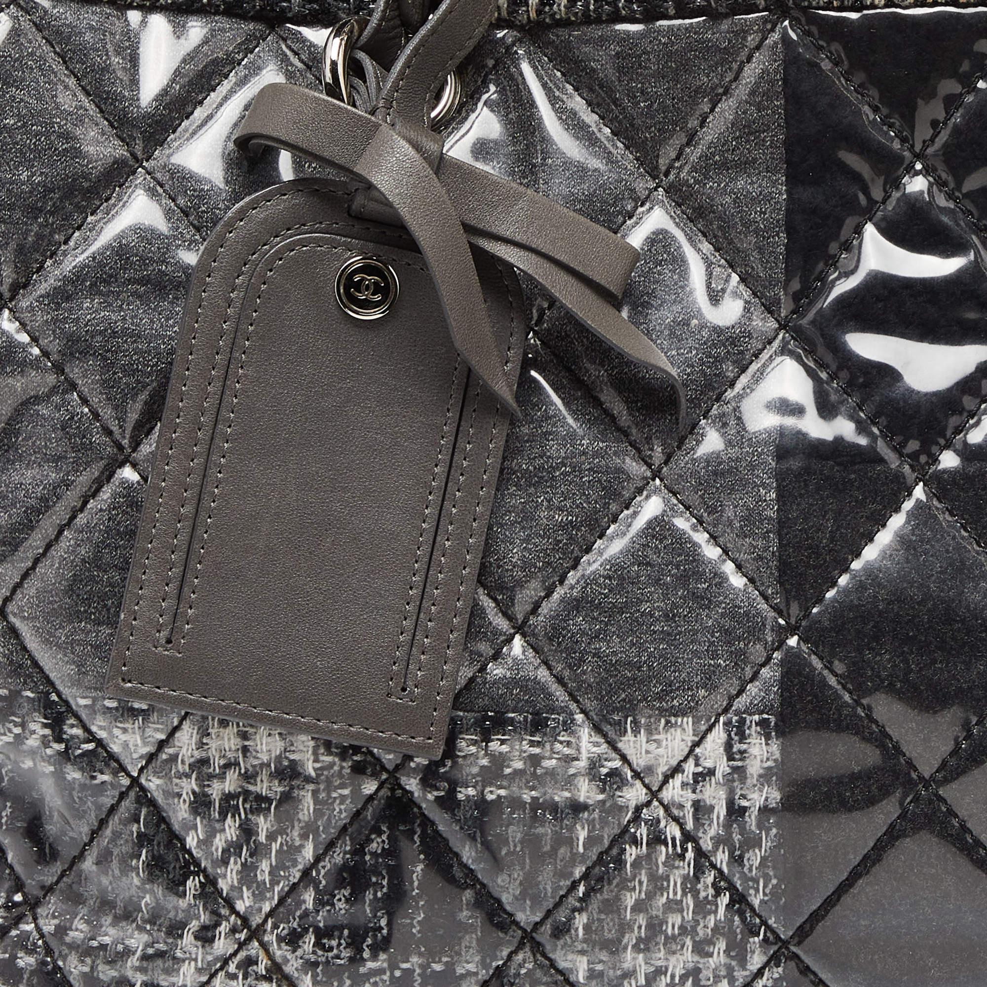 Chanel Grey Quilted Vinyl and Tweed Funny Patchwork Tote For Sale 2