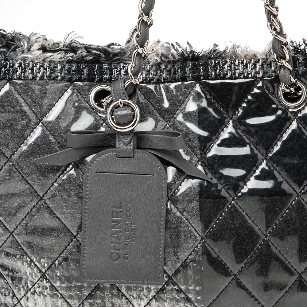 Women's Chanel Grey Quilted Vinyl and Tweed Funny Patchwork Tote
