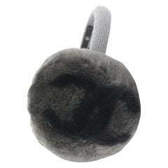 Chanel Grey Rabbit Fur Ear Muffs Head Band 206cas55