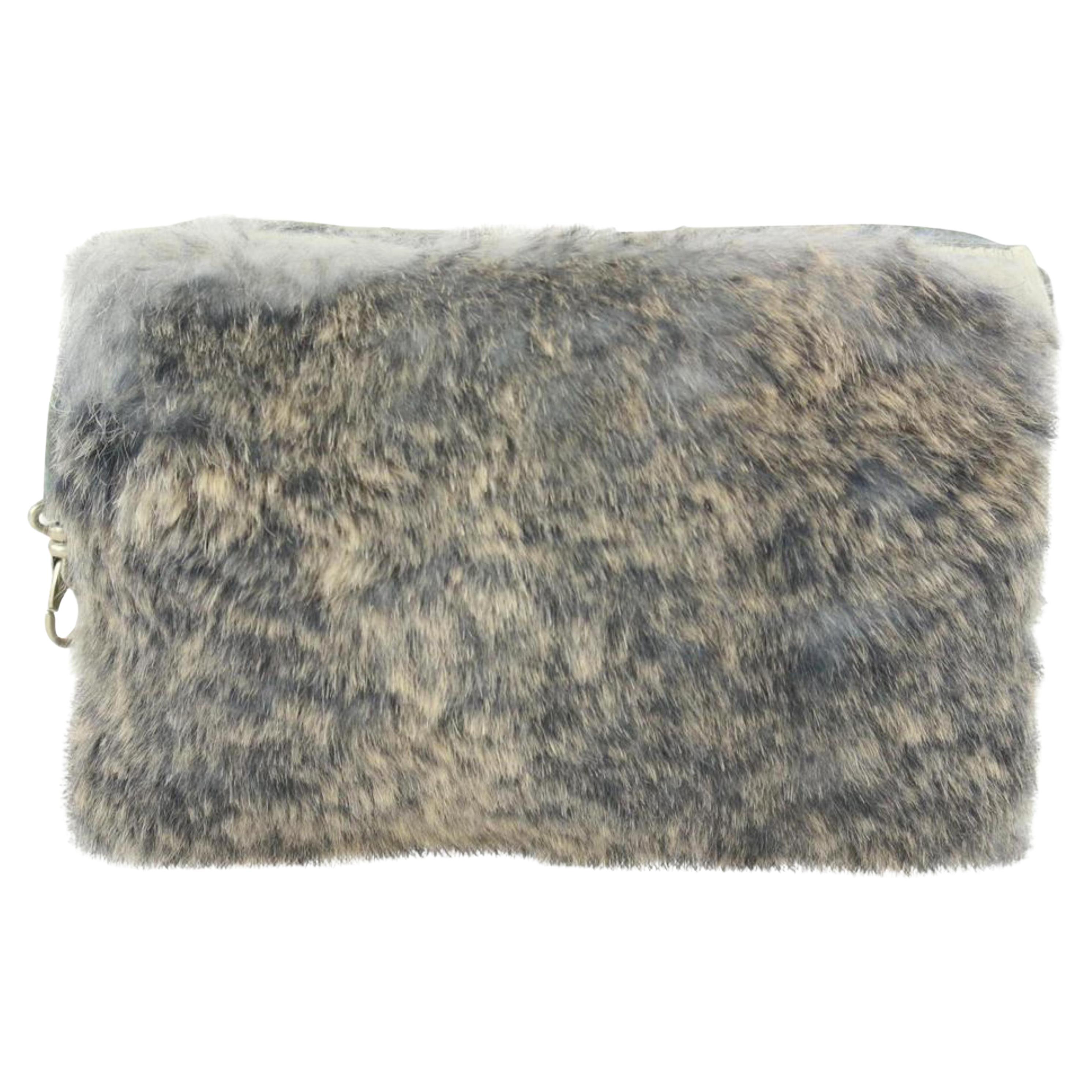 Chanel Grey Rabbit Lapin Fur Pochette 1C1228 For Sale