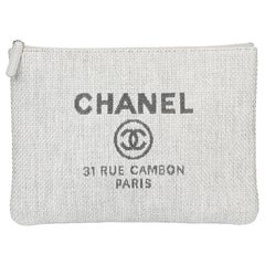 Chanel Grey Raffia Medium Deauville Pouch