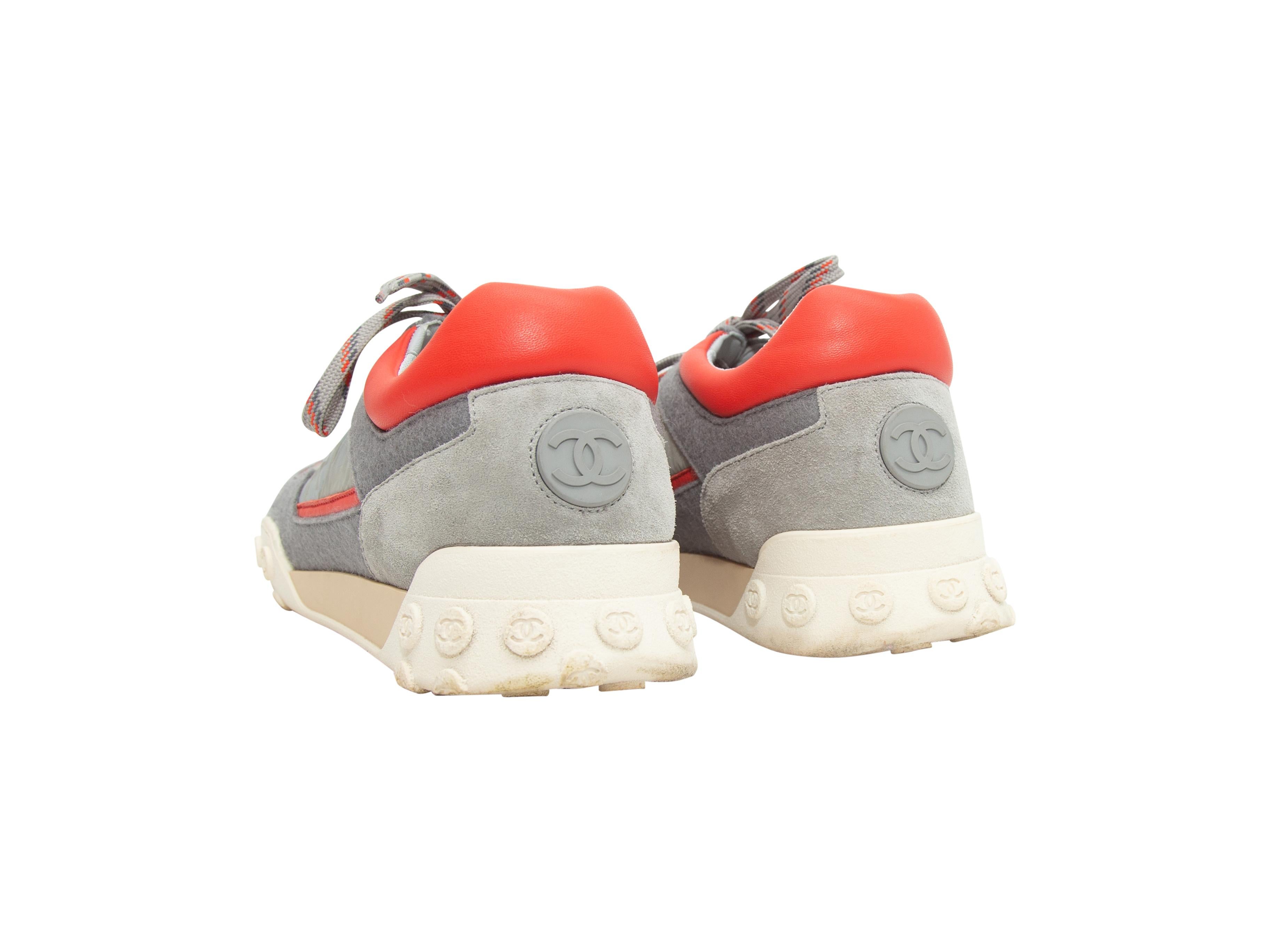 Gray Chanel Grey & Red 2019 Low-Top Fabric Sneakers