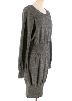 Chanel Graues Wollstrickkleid mit gerippter Taille US 12