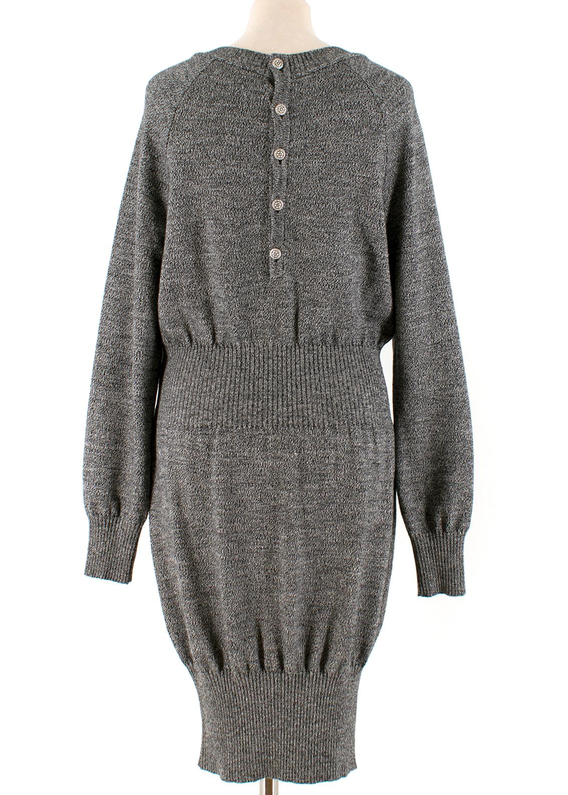 Gray Chanel Grey Ribbed-Waist Wool-Knit Dress US 12