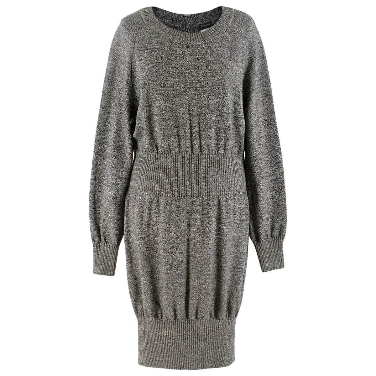 Chanel Grey Ribbed-Waist Wool-Knit Dress US 12