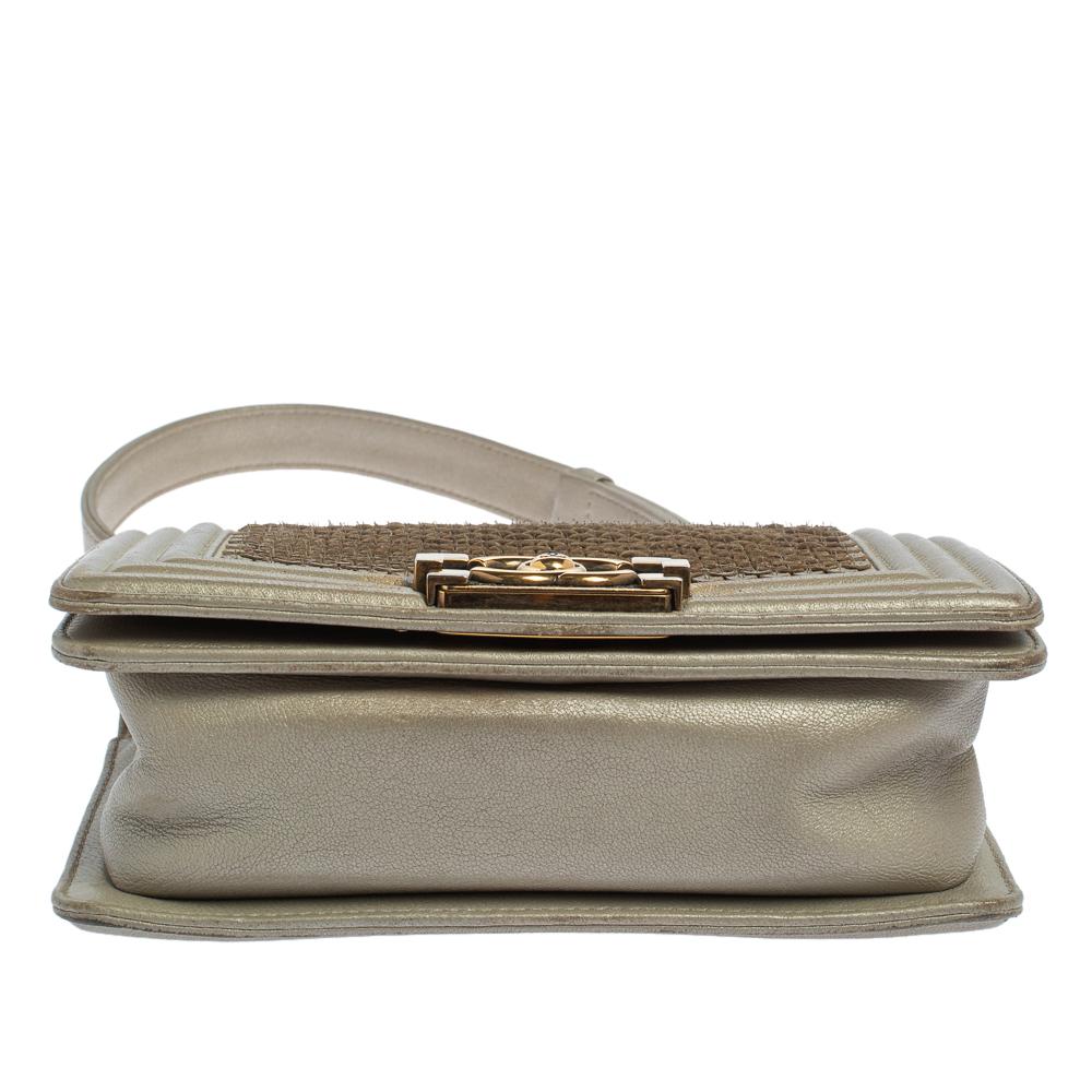 Brown Chanel Grey Scales Leather Mini Chain Boy Flap Bag