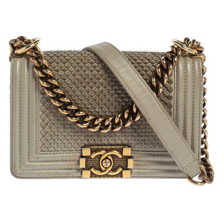 Chanel Grey Scales Leather Mini Chain Boy Flap Bag at 1stDibs