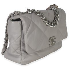 Chanel Grey Shiny Quilted Lambskin Large Chanel 19 Flap Bag