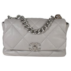 Chanel Grey Shiny Quilted Lambskin Large Chanel 19 Flap Bag