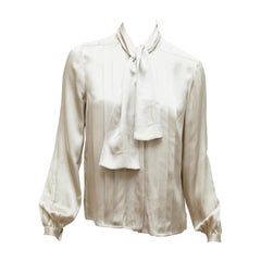 Chanel Grey Silk Pussy Bow Blouse