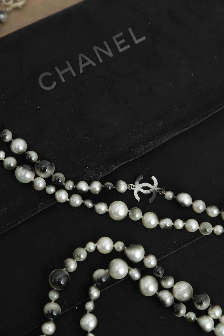 Chanel Grey Silver and Long Pearl Cc Necklace at 1stDibs | extra long ...