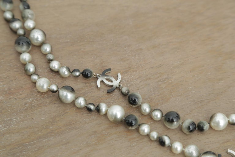 Chanel Grey Silver and Long Pearl Cc Necklace at 1stDibs | extra long ...