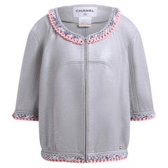 CHANEL Grey Silver Cardigan with Chain Link Trim 40 FR