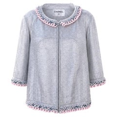 CHANEL Grey Silver Cardigan with Chain Link Trim 40 FR