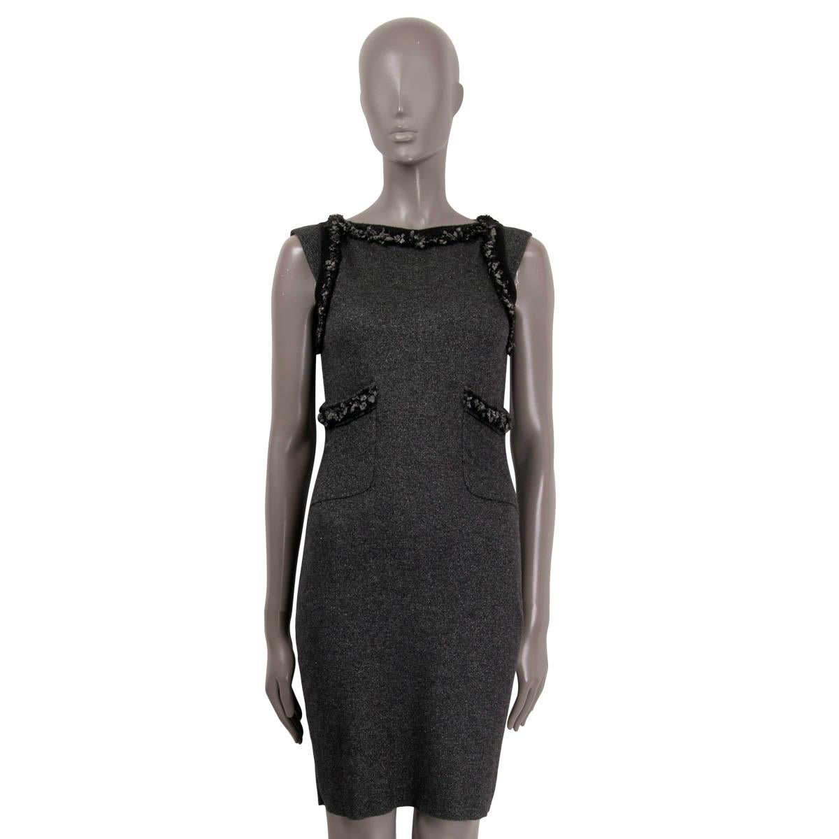 Black CHANEL grey & silver cashmere 2010 10A LUREX SLEEVELESS SHEATH Dress 34 XXS For Sale