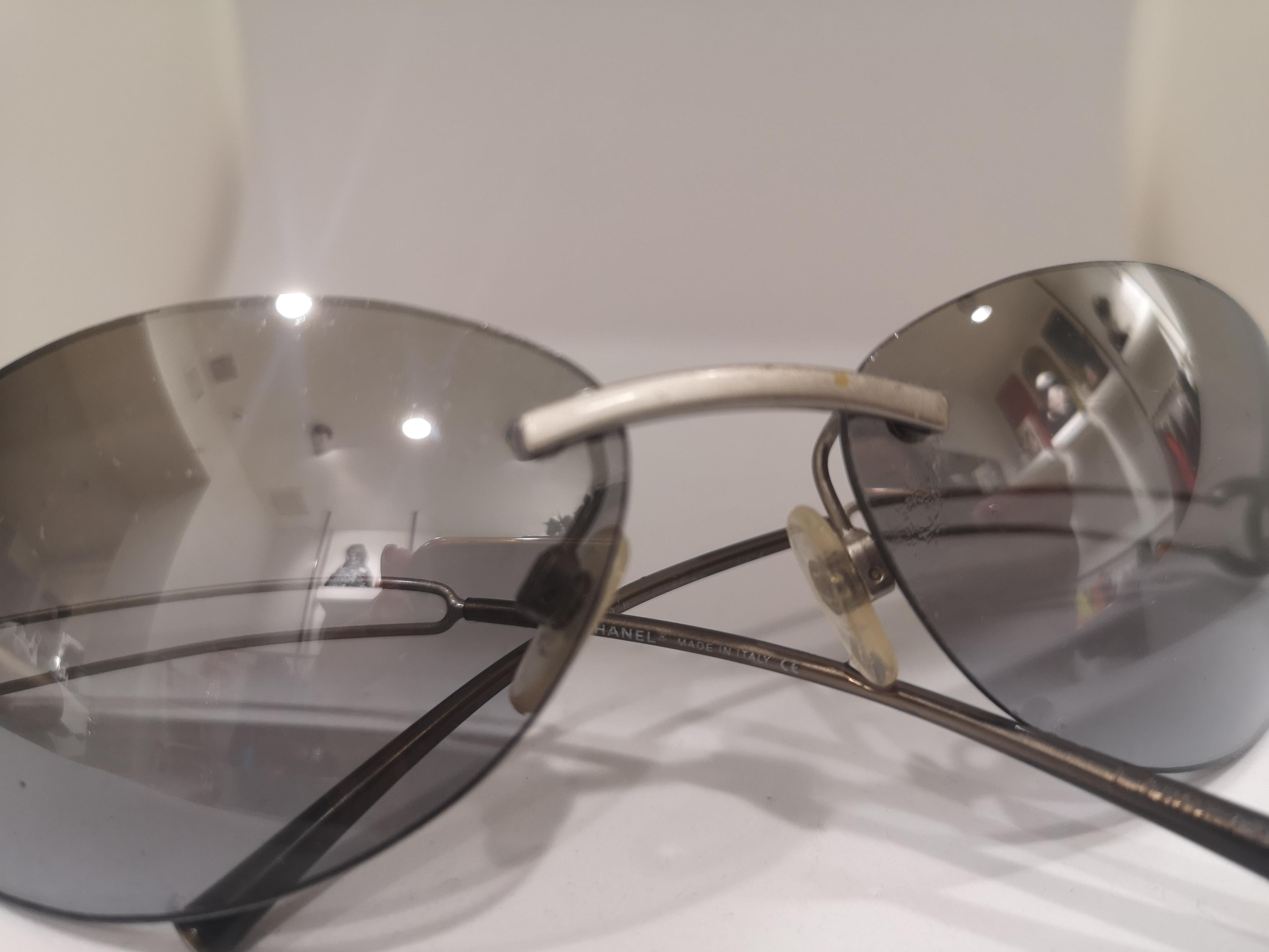 Silver Chanel grey silver mirrored lens sunglasses