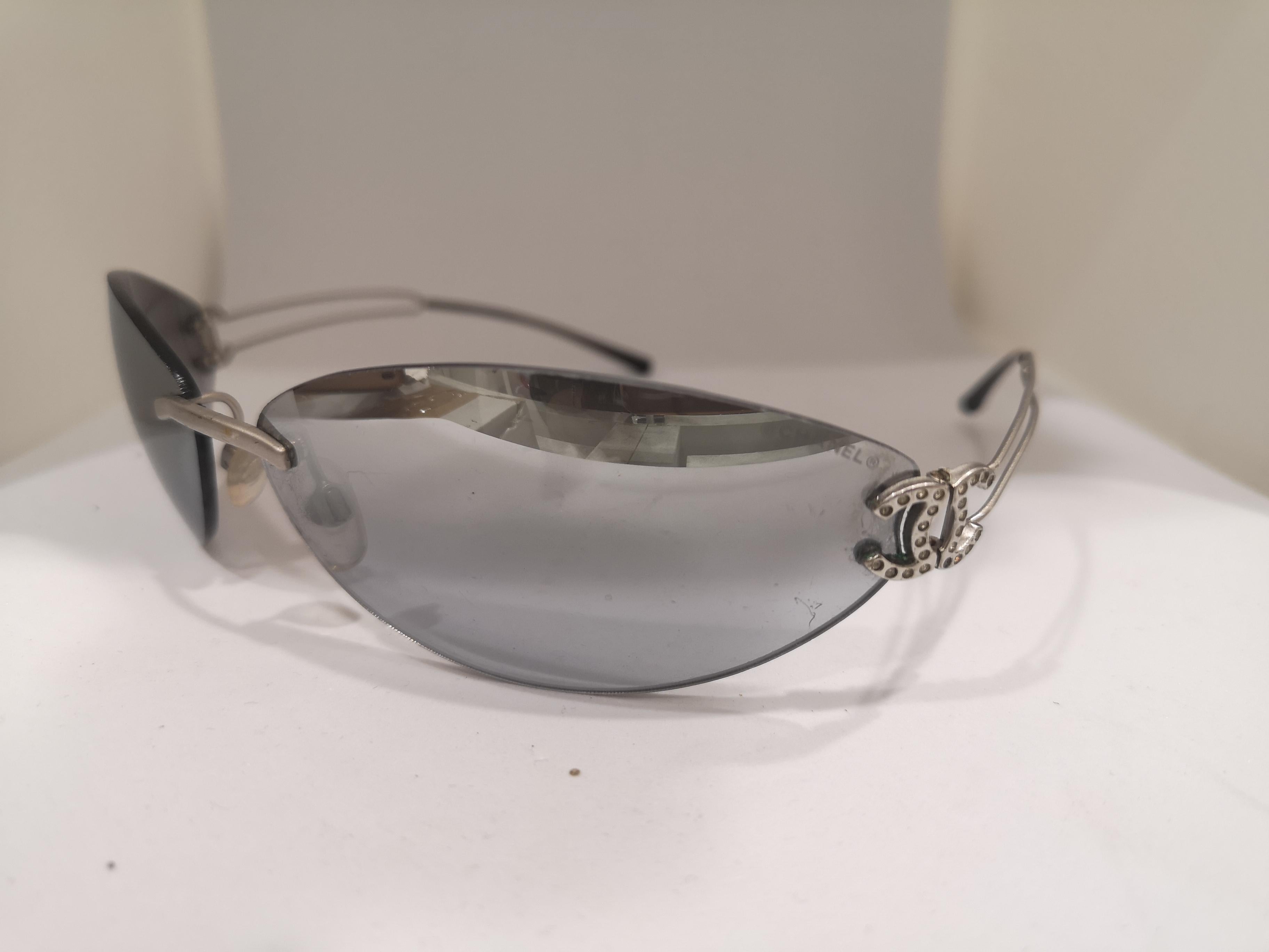 Chanel grey silver mirrored lens sunglasses 2