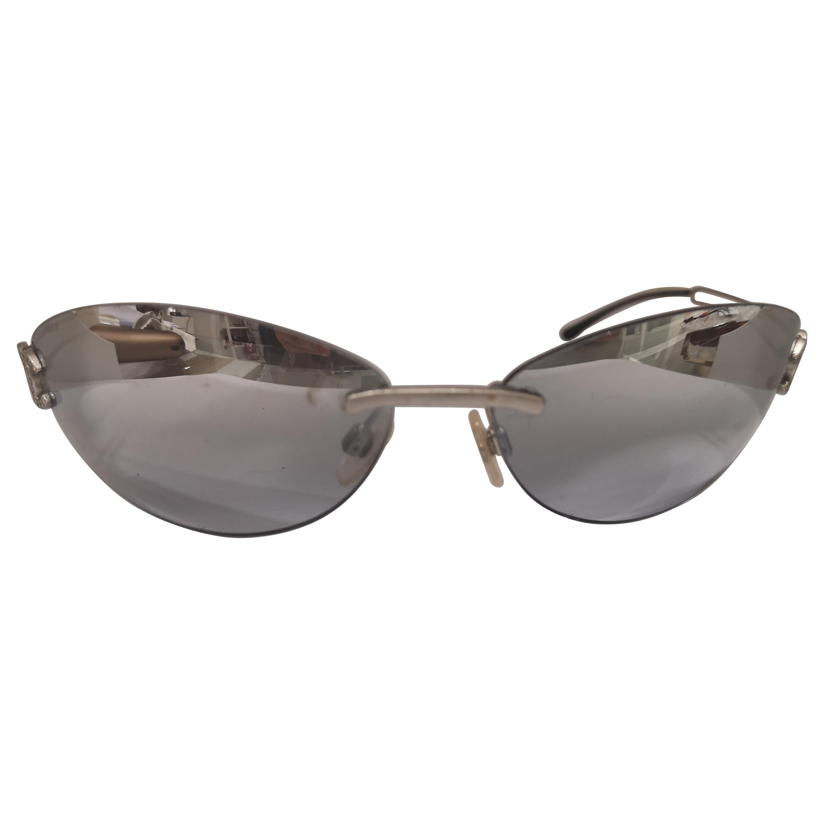 Chanel grey silver mirrored lens sunglasses