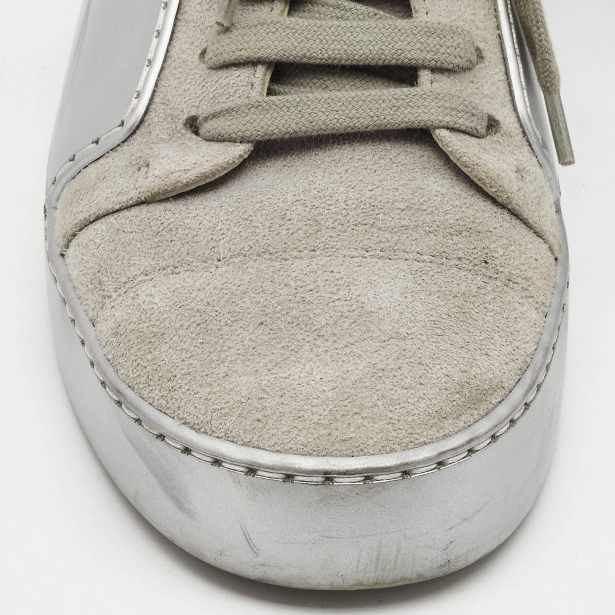 Chanel Grey/Silver Suede and Leather Low Top Sneakers Size 38 For Sale 1