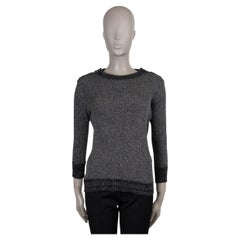 CHANEL grey & silver wool 17B LUREX BUTTONED NECK Sweater 42 L