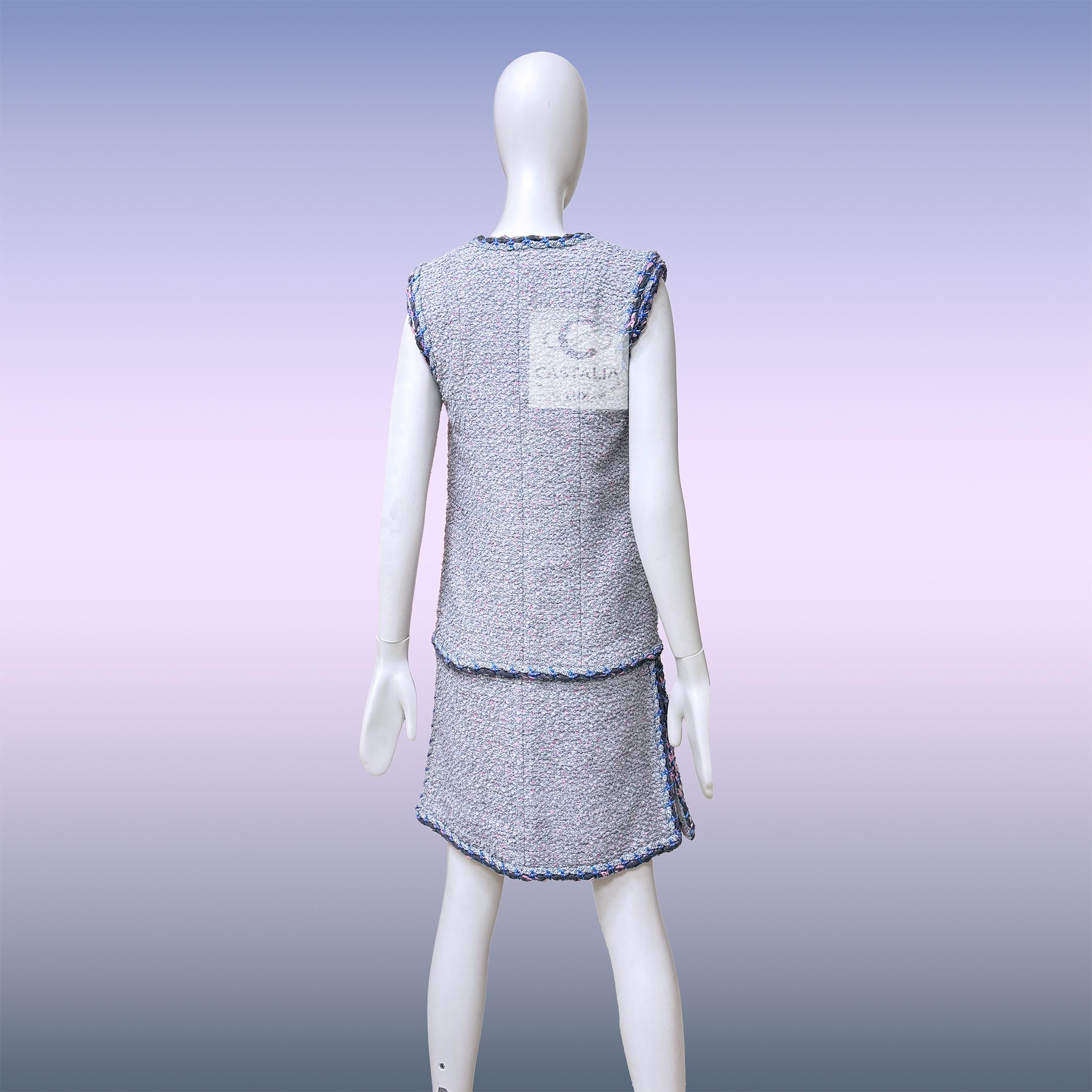 Chanel  Graues ärmelloses Tweed-Kleid 40 FR im Angebot 15