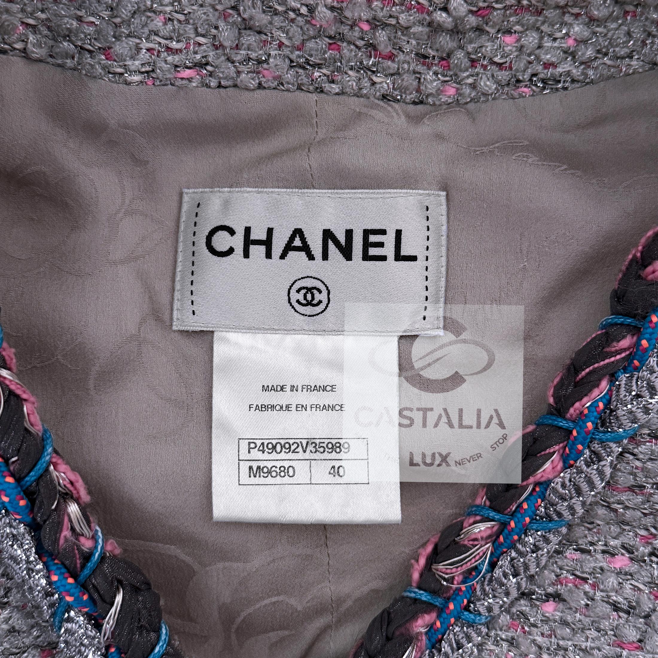 Chanel  Graues ärmelloses Tweed-Kleid 40 FR im Angebot 16