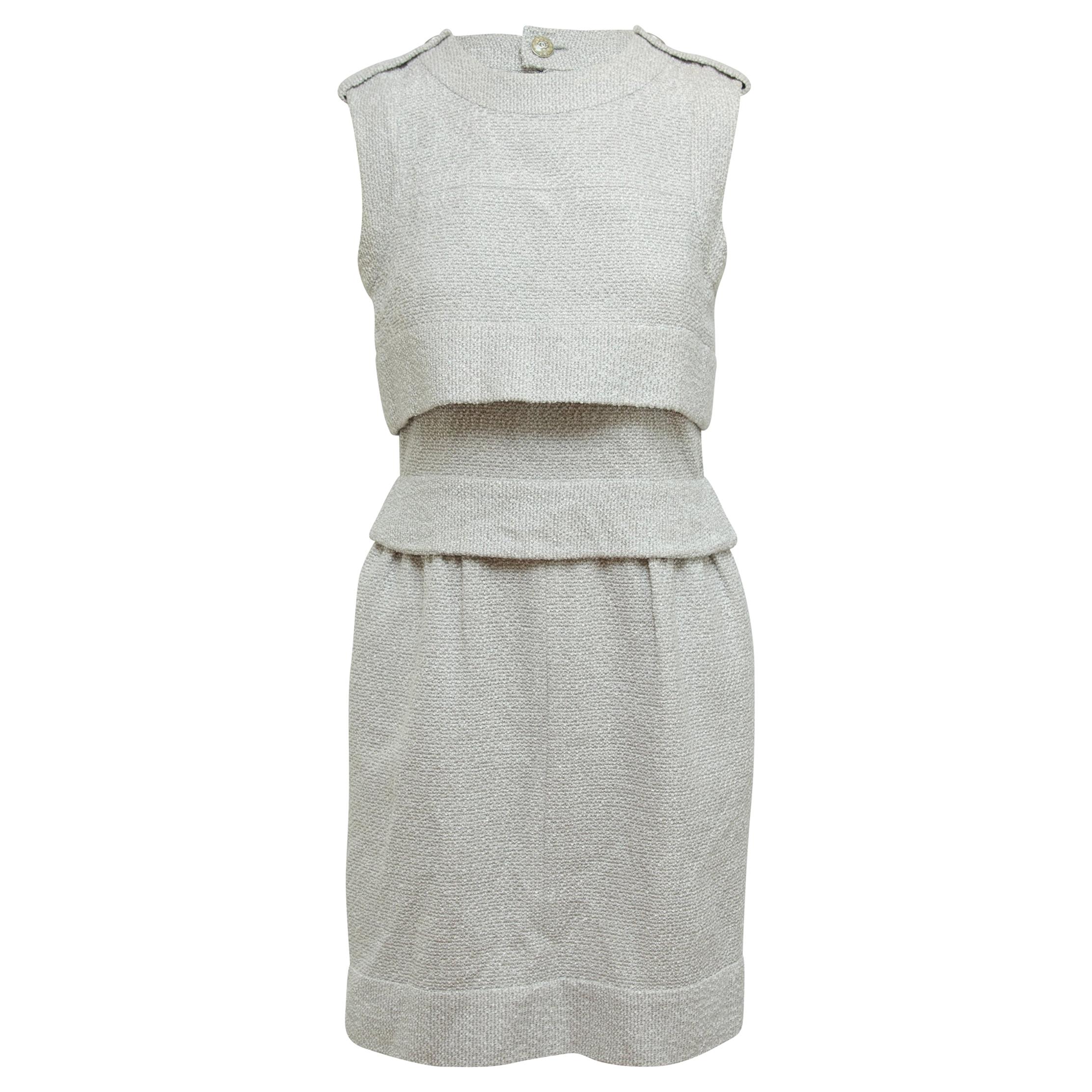 Chanel Grey Sleeveless Tweed Dress
