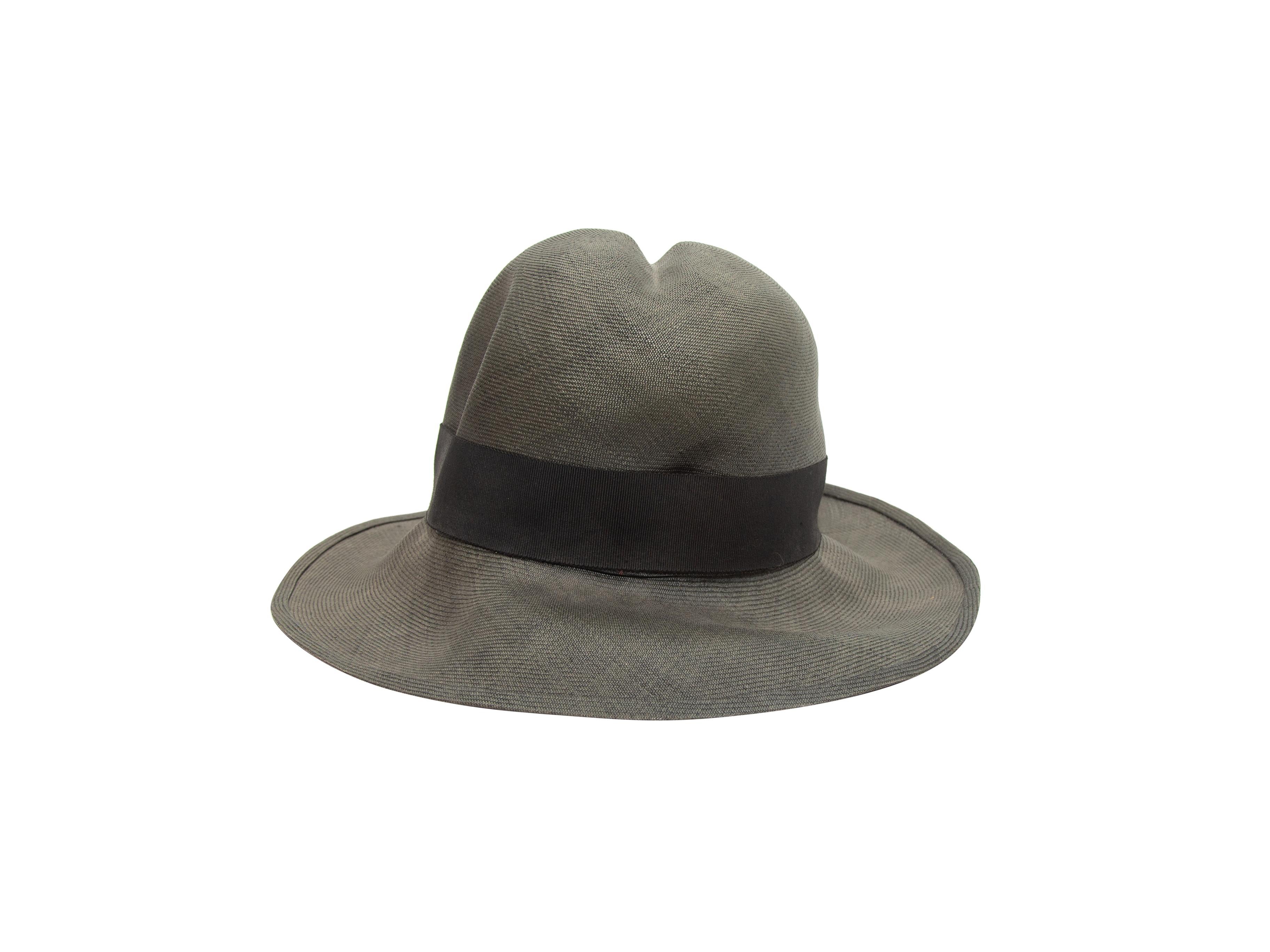 Product details: Vintage grey straw wide brim hat by Chanel. Black grosgrain ribbon trim. 6