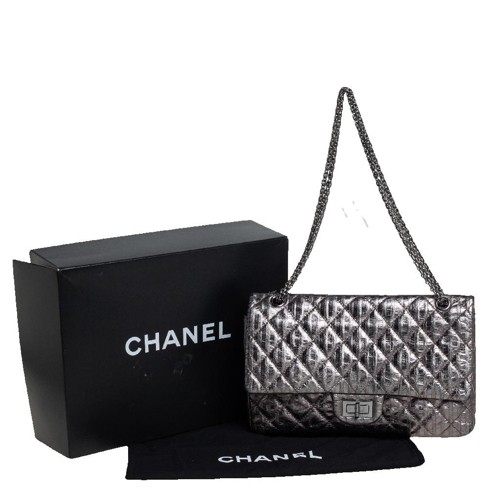 Chanel Grey Striped Quilted Leather Reissue 2.55 Classic 227 Flap Bag 6