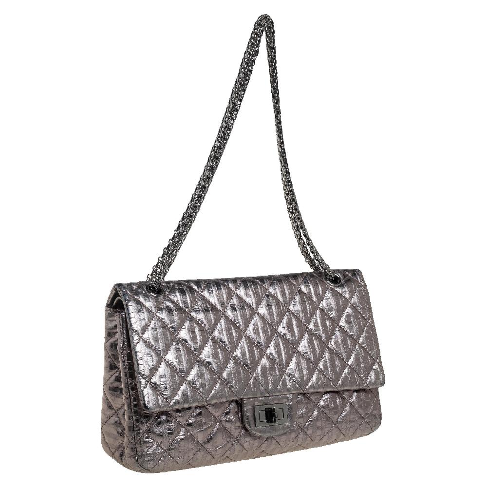 Gray Chanel Grey Striped Quilted Leather Reissue 2.55 Classic 227 Flap Bag