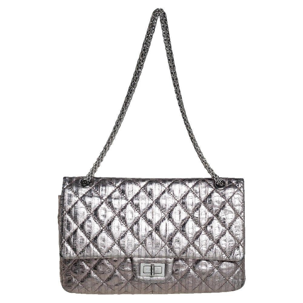 Chanel Grey Striped Quilted Leather Reissue 2.55 Classic 227 Flap Bag