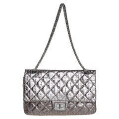 Chanel Silver Striped Quilted Leather Reissue 2.55 Classic 227 Flap Bag at  1stDibs