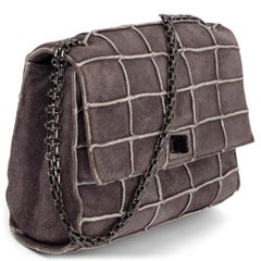 CHANEL grey suede 1997-99 255 REISSUE PATCHWORK FLAP Shoulder Bag