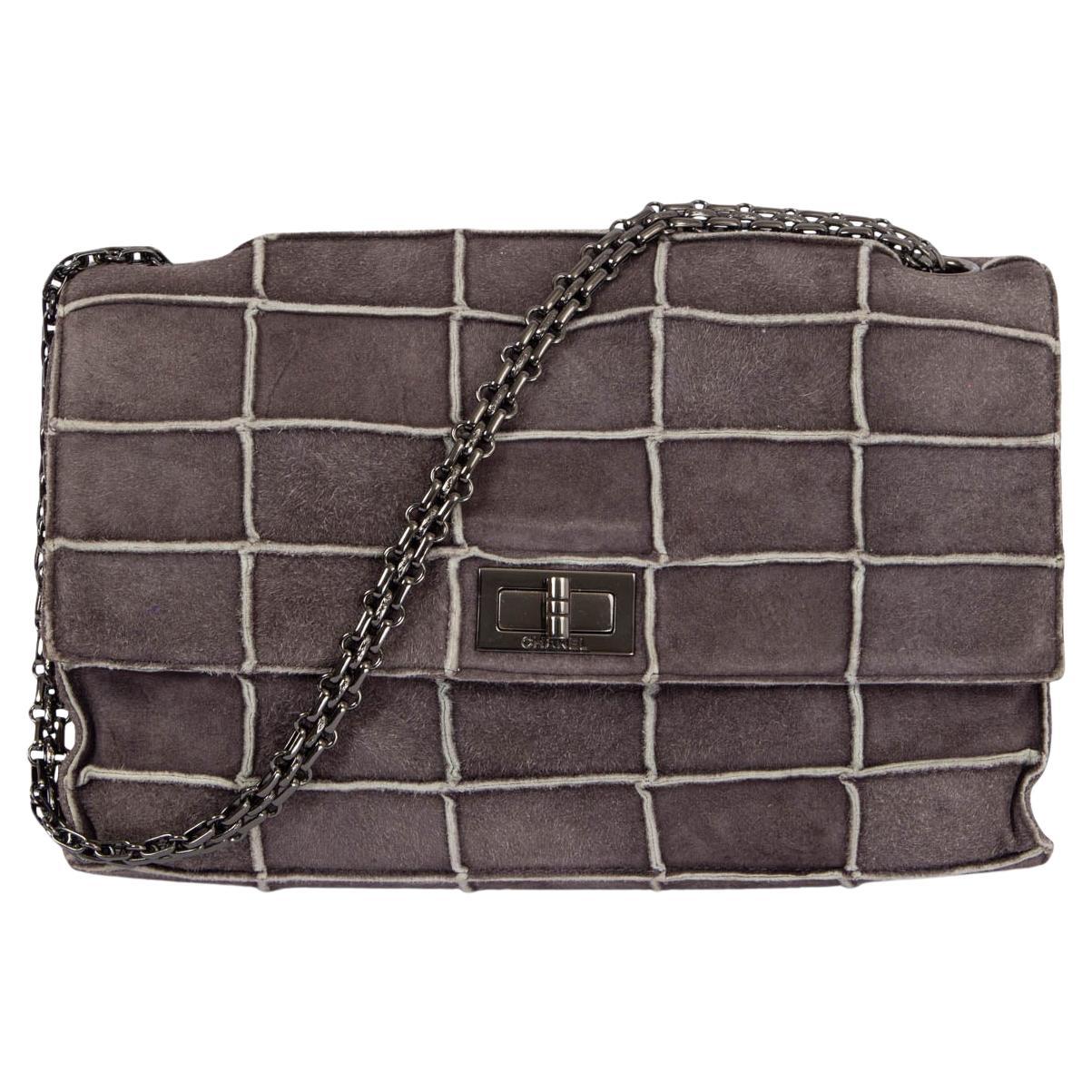CHANEL grey suede 1997-99 255 REISSUE PATCHWORK FLAP Shoulder Bag