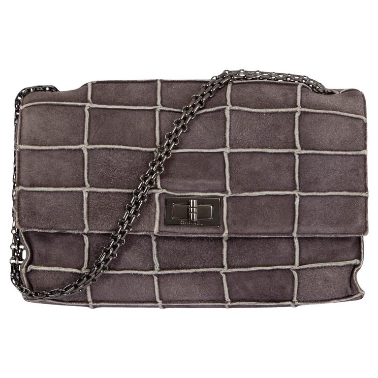 CHANEL grey suede 1997-99 255 REISSUE PATCHWORK FLAP Shoulder Bag For Sale  at 1stDibs