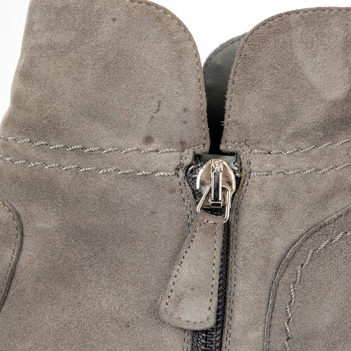 CHANEL grey suede 2011 11K CHAIN TRIM WEDGE Ankle Boots Shoes 38.5 For Sale 3