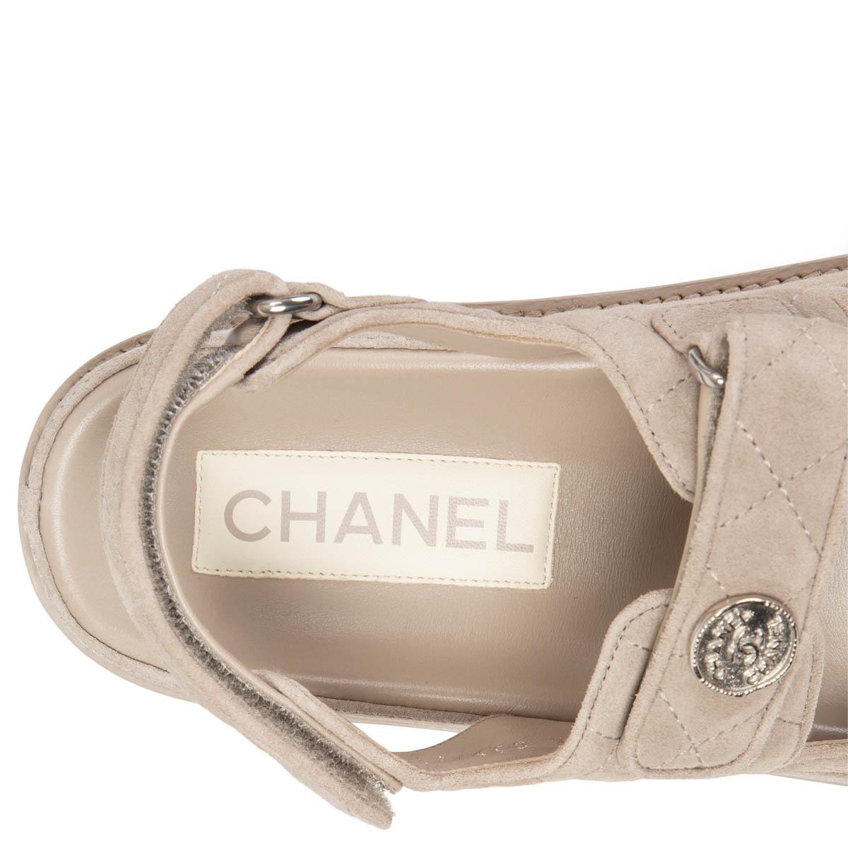 Women's CHANEL grey suede 2022 DAD Flat Sandals Shoes 39 C