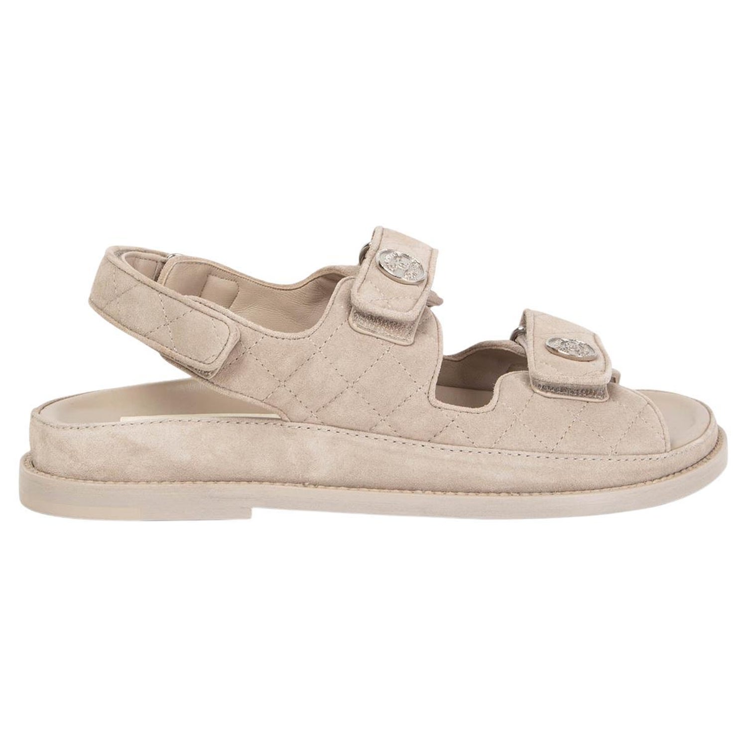 CHANEL grey suede 2022 DAD Flat Sandals Shoes 39 C at 1stDibs