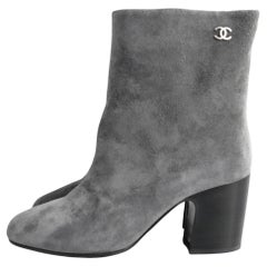 Chanel Grey Suede Ankle Boots