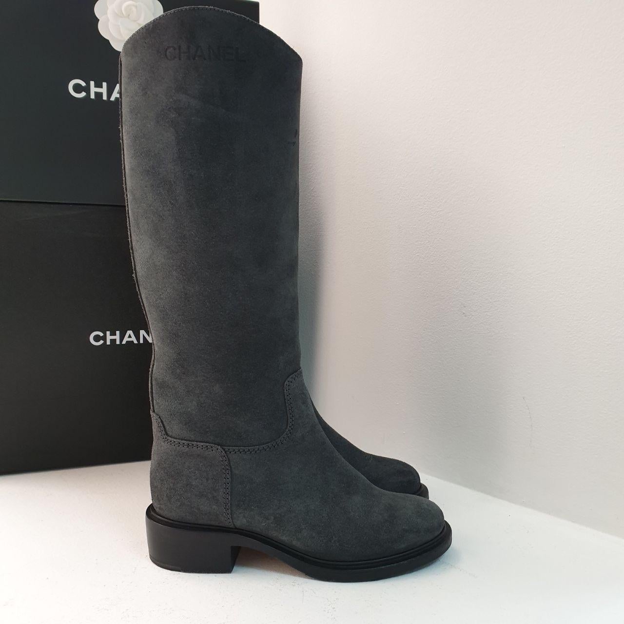 Gray Chanel Grey Suede Boots For Sale