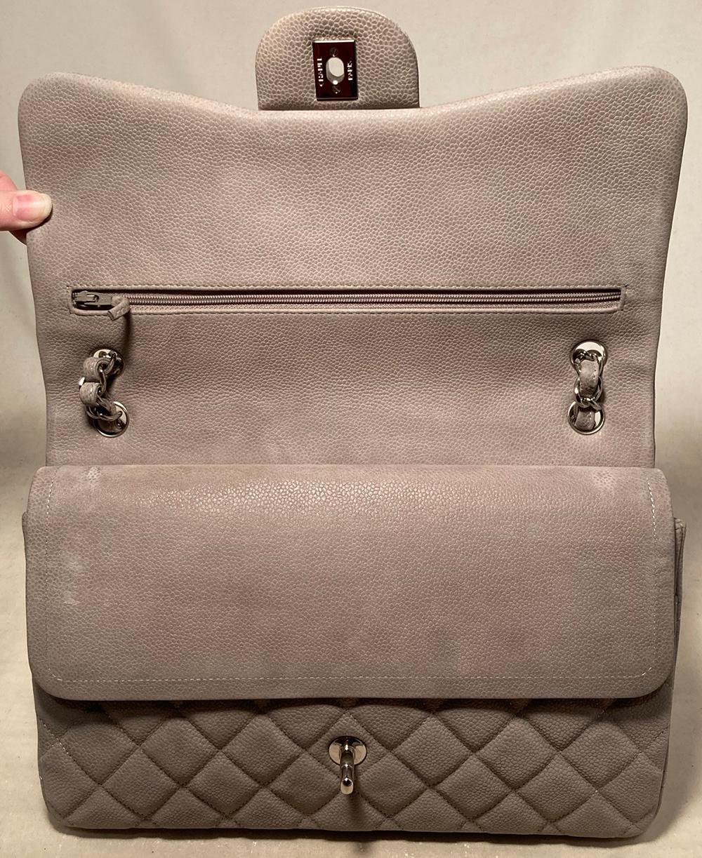 Chanel Grey Suede Caviar Jumbo Double Flap Classic 2.55 In Excellent Condition In Philadelphia, PA