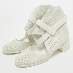 Chanel Grey Suede Cut Out Ankle Boots Size 37