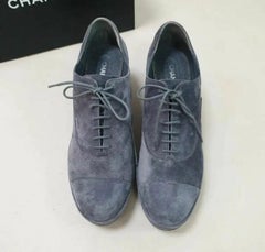 Chanel Grey Suede Oxford Platform Shoes Sz.40.5