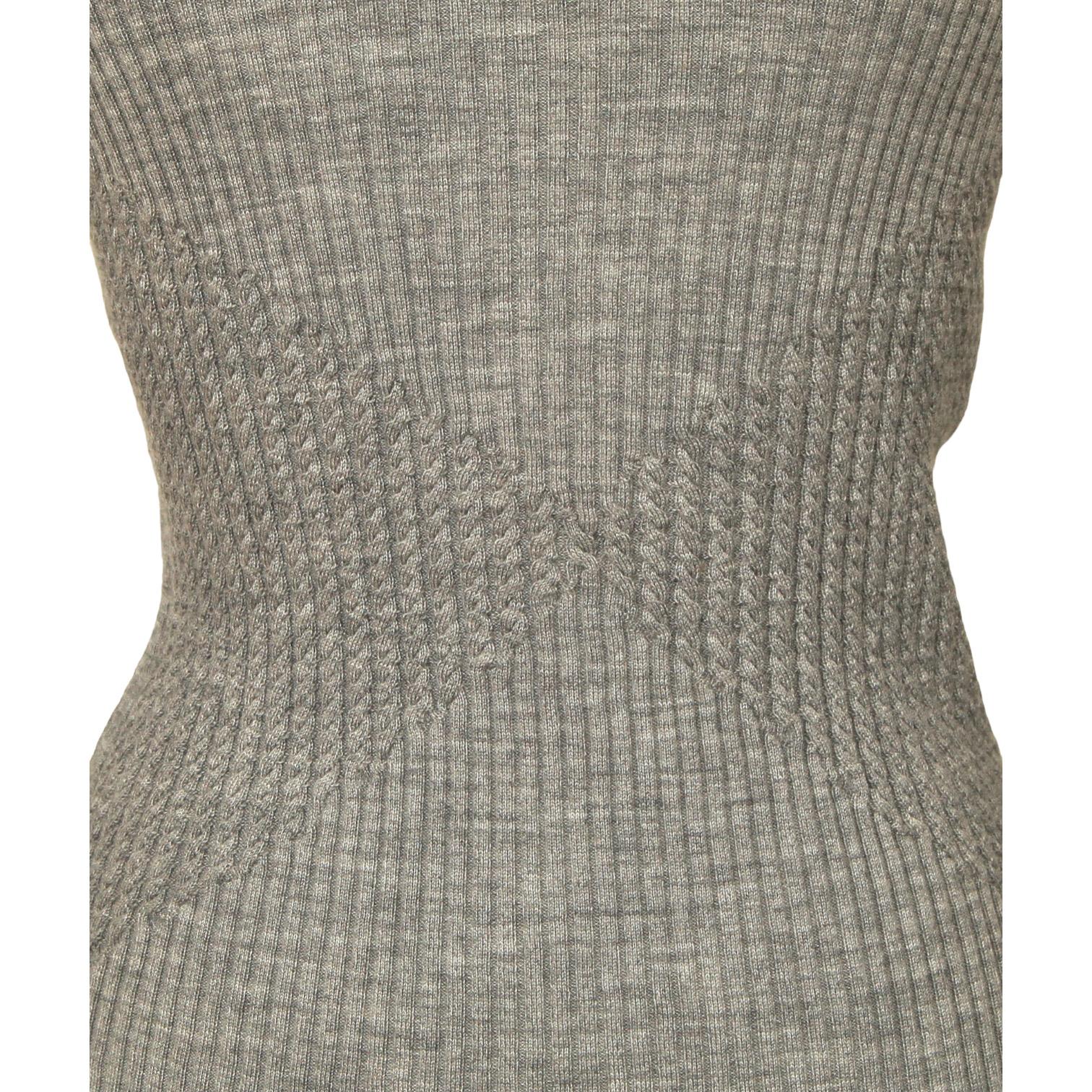 CHANEL Long Sleeve Grey Sweater Top Knit Crew Neck Silver CC Logo Sz 34 2016 2