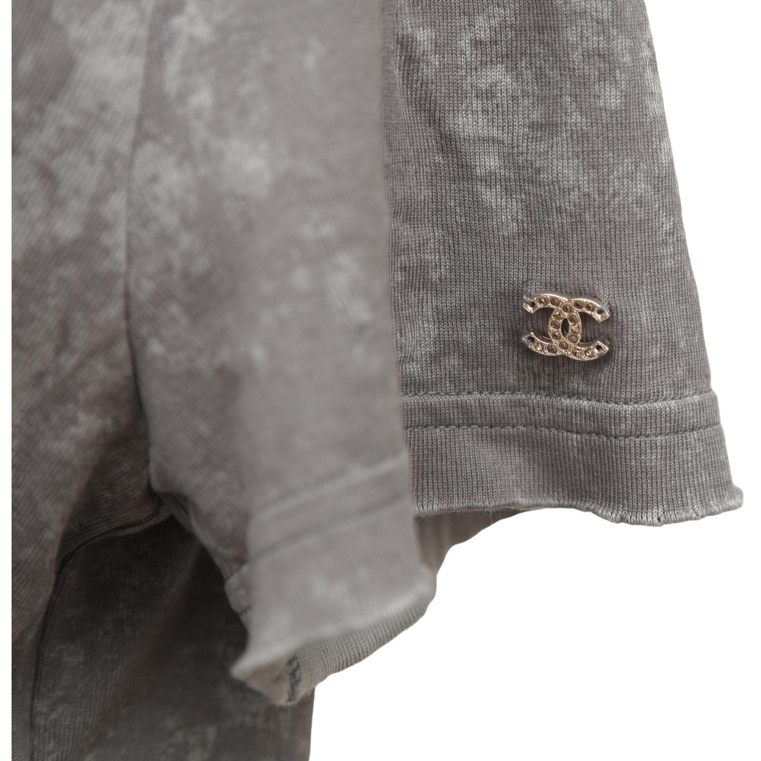 Women's CHANEL Grey T-Shirt Top Shirt Short Sleeve Crew Neck Tie-Dye 34/36 2020