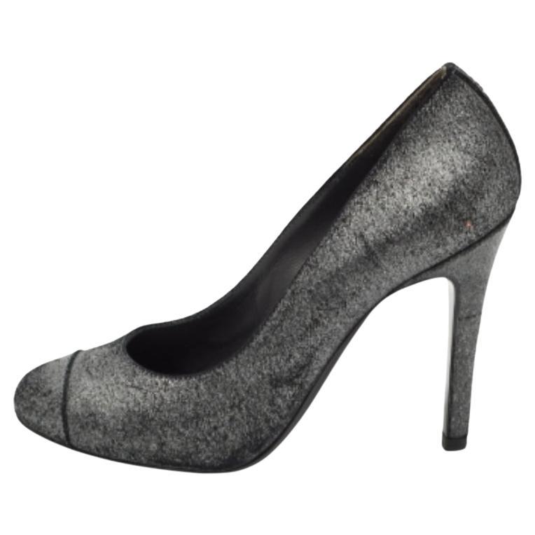 Chanel Grey Texture Suede Cap Toe Pumps Size 37