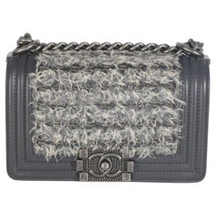 Chanel Grey Tweed Black Calfskin Small Boy Bag
