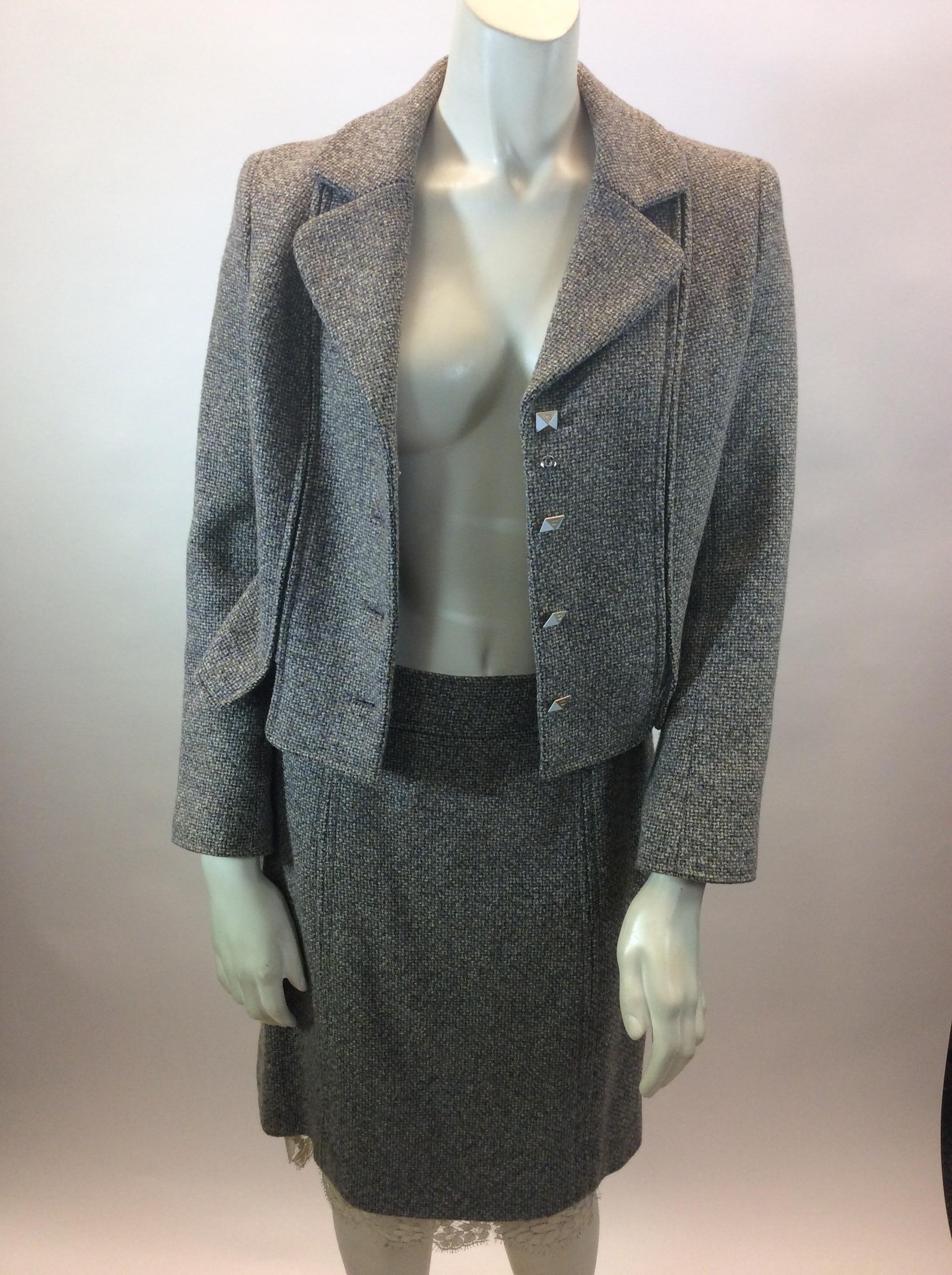 Chanel Grey Tweed Two Piece Skirt Suit In Good Condition In Narberth, PA